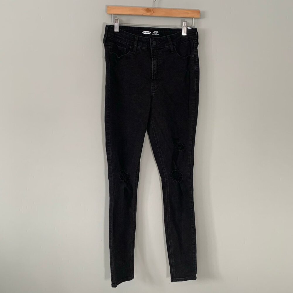 Old Navy Rockstar Super Skinny Jeans Women 8 Tall Black Distressed High Rise